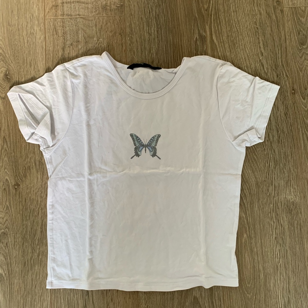 Bluenotes White Tee with Butterfly Design